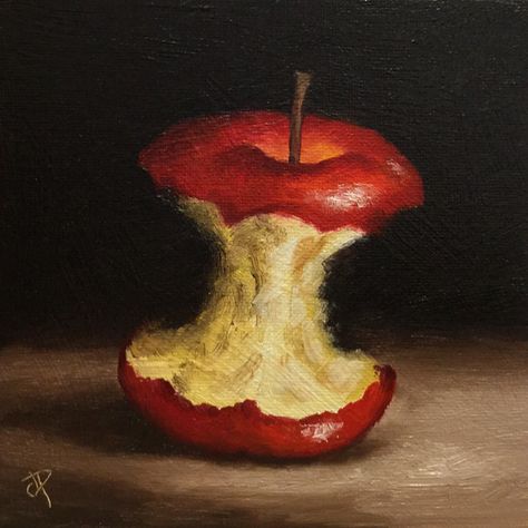 Abstract Apple Painting, Bitten Apple Drawing, Apple Core Drawing, Apple Oil Painting, Red Oil Painting, Apple Still Life, Apple Drawing, Painting Apple, Art Apple