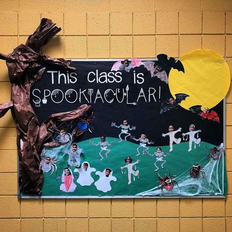 25 Creative Halloween Bulletin Board Decorations Ideas Skeleton Bulletin Board, Monster Bulletin Boards, Preschool Door Decorations, Home School Preschool, October Bulletin Boards, Creative Bulletin Boards, Halloween Classroom Decorations, Cute Bulletin Boards, Halloween Bulletin Boards