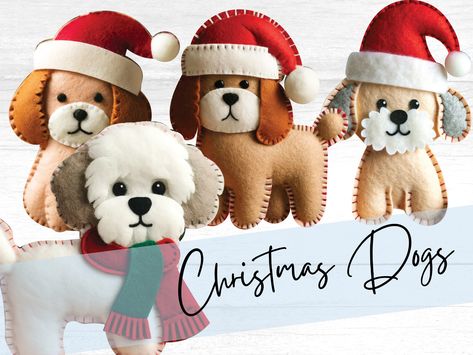 Create your own adorable felt animal Christmas ornaments with our digital patterns! This set includes four unique felt toy patterns for making delightful dog ornaments, perfect for adding a touch of festive cheer to your home. Each pattern features a different dog breed in charming Christmas attire, including three with Santa hats and one with a Christmas-themed scarf. These patterns are ideal for crafting a felt quiet book, sewing your own felt toy, or creating a beautiful ornament pattern for Felt Dogs Ornaments, Felt Dog Ornament Pattern, Dog Themed Christmas Tree, Felt Christmas Decorations Patterns Free, Felt Christmas Ornaments Patterns, Felt Dog Pattern, Felt Christmas Crafts, Felt Ornament Patterns, Vet Gifts