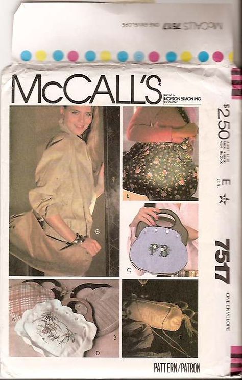 Bermuda Bag Pattern, Bermuda Bags, Vintage Style Aprons, Crafts Sewing Patterns, Small Shoulder Bags, Embroidery Transfers, Handbag Pattern, Mccalls Sewing Patterns, Mccalls Patterns