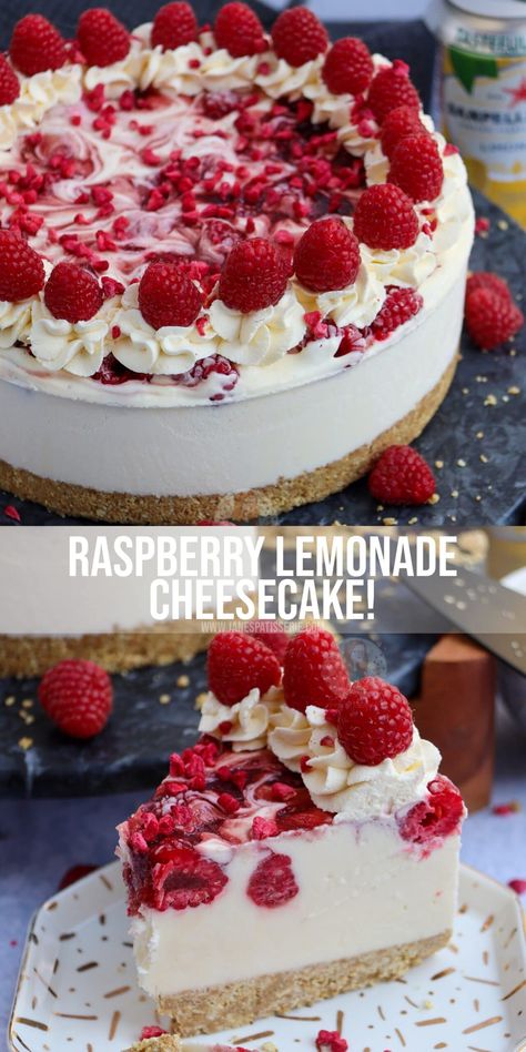 Raspberry Lemonade Cheesecake! - Jane's Patisserie Lemonade Cheesecake, Summer Cheesecake, Desserts Cheesecake, Desserts Faciles, Bake Sweets, Janes Patisserie, Dreamy Desserts, Yummy Cheesecake, Sweet Temptation