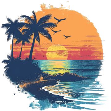 Surf Tshirt Design Ideas, Hawaii Silhouette, Beach Tshirt Designs, Nature Hawaii, Beach Rainbow, Beach Vector, Tshirt Artwork, Beach Tshirt, Ocean Tropical