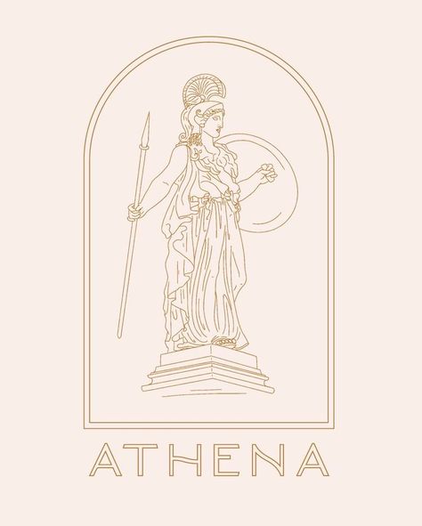 Greek Goddess Warrior, Warrior Logo Design, Antique Logo Design, Tattoo Greek Mythology, Fit Branding, Hunting Family, Athena Tattoo, Antique Logo, Illustration Line Art