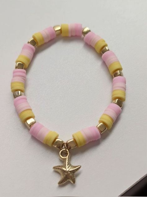 Star Clay Bead Bracelet, Clay Heishi Bead Bracelets Ideas, Round Bead Bracelet Ideas, Clay Bead Bracelets Ideas, Coconut Bracelet, Clay Bracelet Ideas, Pulseras Kandi, Make Clay Beads, Colorful Bead Bracelets