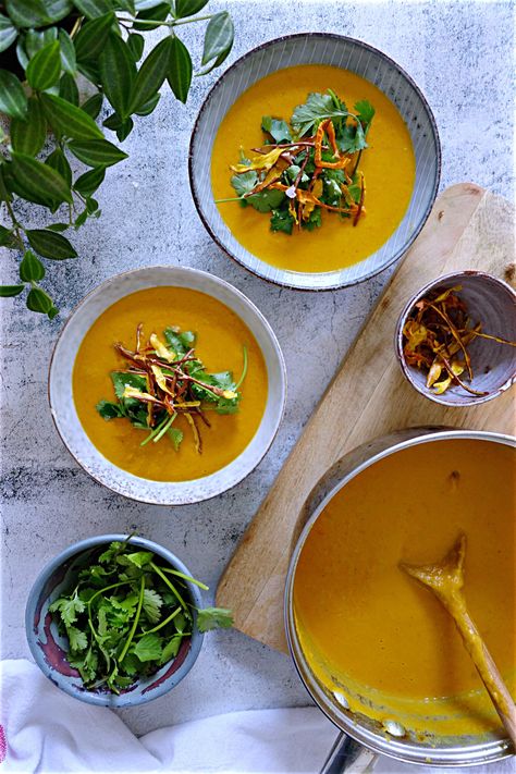 Thai Sweet Potato and Carrot Soup — The Holistic Health Method Sweet Potato And Carrot Soup, Potato And Carrot Soup, Penang Curry, Thai Sweet Potato, Sweet Potato And Carrot, Soup Pan, Spicy Chilli, Thai Soup, Vegetable Crisps