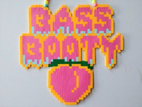 Rave Perler Pattern, Rave Perler, Peach Emoji, Kandi Rave, Kandi Necklace, Rave Edm, Pokemon Perler Beads, Rave Babe, Melty Bead Patterns