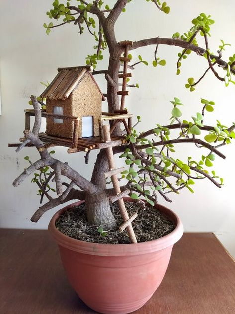 Rustic Tree House, Takken Decor, Farm Tips, Bonsai Mini, Fairy Garden Pots, Fairy Tree Houses, Tree House Diy, Fairy Garden Designs, Fairy Garden Crafts