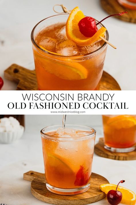 In true supper club style this Wisconsin old fashioned is made with brandy, cherry, orange, bitters & can be served sweet, sour, or press. Brandy Old Fashioned Sweet, Wisconsin Old Fashioned Cocktail, Brandy Old Fashioned Wisconsin, Old Fashioned Mix Recipe, Wisconsin Old Fashioned, Brandy Sour, Brandy Drink, Brandy Recipe, Brandy Liquor