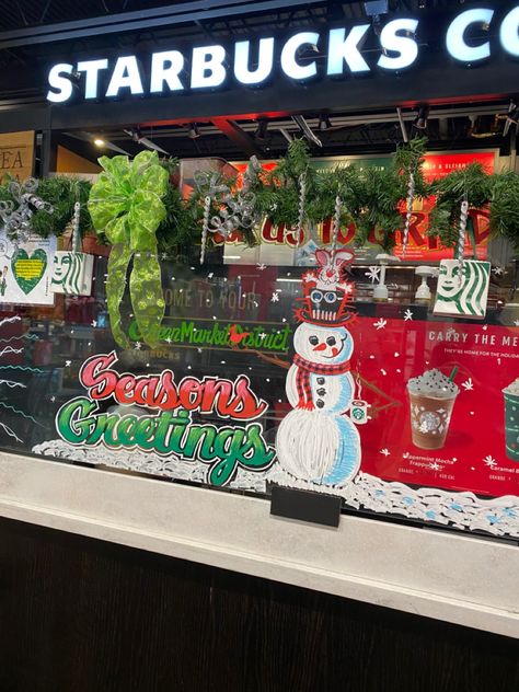 Christmas Starbucks, Starbucks Holiday, Holiday Vibes, Kiosk, Donuts, Mural, Novelty Christmas, Holidays, Paintings