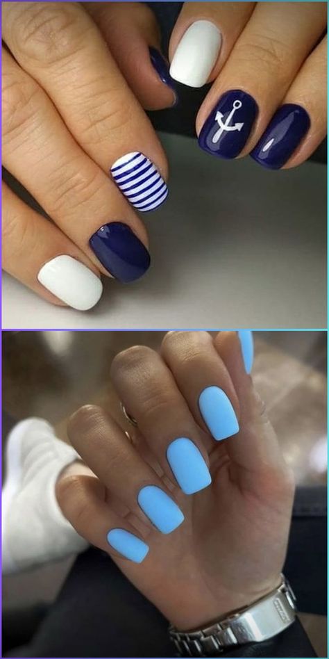 Short blue summer nails are the essence of 2024's trendy beach vibes. Opt for square or almond acrylic in light blue for a simple, yet stunning appearance. These designs incorporate pink and white for pretty and inspo almond flair. Square simple and gel options are perfect for those seeking holiday inspiration within 2024 color trends. Spring Nails 2024 Blue, Nails Spring 2024 Blue, Blue Nail Designs 2024, Short Summer Nail Designs 2024, Summer Nail 2024 Trends Blue, Trendy Beach, Acrylic Gel, Summery Nails, Beach Ready