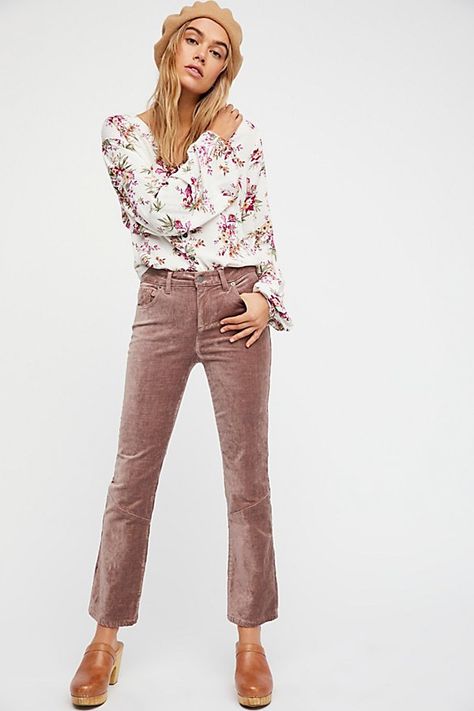 Velvet Crop Flare by Free People Cropped Flare Pants, Crop Flare, People Brand, Cropped Linen Pants, Fire Fits, Next Clothes, Colored Pants, Velvet Pants, Cropped Flares