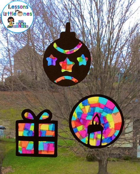 Christmas  silhouette window decorations Christmas Silhouette, Window Decorations, Stained Glass Ornaments, Preschool Christmas, Christmas Crafts For Kids, Winter Crafts, Kid Crafts, Christmas Activities, Xmas Crafts