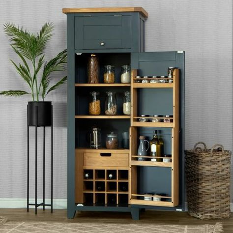 Larder Cupboard, Larder Unit, Pantry Cupboard, Oak Bedroom, Oak Shelves, Blue Furniture, Home Bar Furniture, Double Bed Frame, Drinks Cabinet