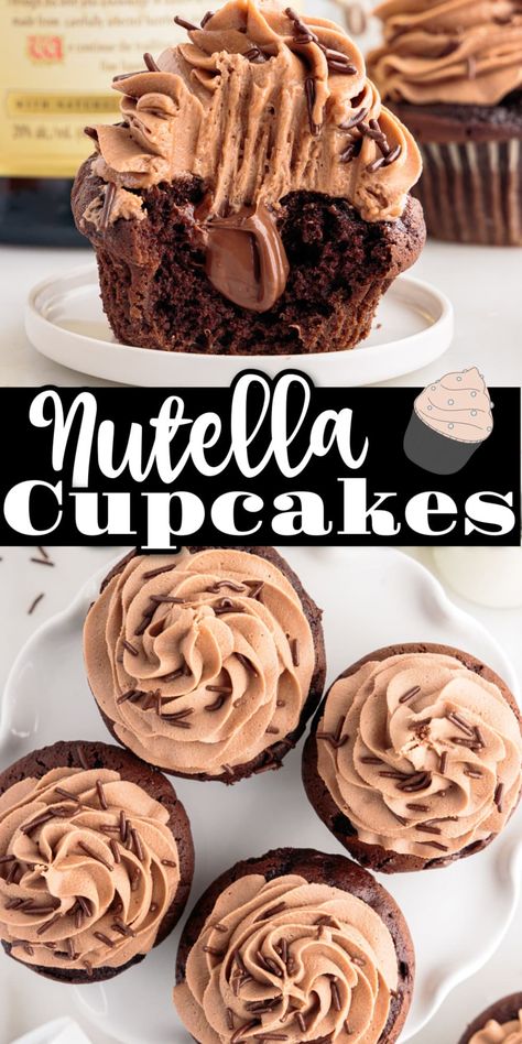 Nutella Filled Cupcakes, Valentines Cupcake Flavors, Nutella Cake Recipes, Nutella Cupcakes Recipe, Chocolate Nutella Cake, Nutella Birthday Cake, Nutella Recipes Cake, Gluten Free Chocolate Cupcakes, Cake Mix Cupcakes