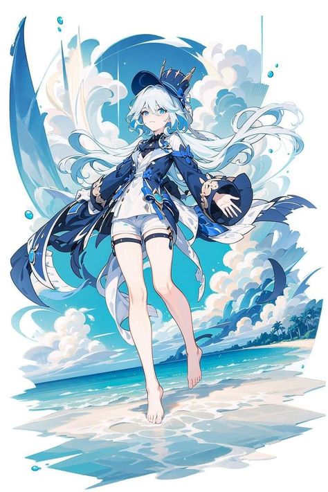 White Hair, Anime Character, Genshin Impact, Water, Anime, Hair, Blue, White