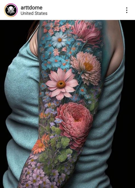 | Creative Tattoos For Women by  Chasity Trinidad Creative Tattoos For Women, Colour Tattoo For Women, Shoulder Sleeve Tattoos, Floral Tattoo Shoulder, Bright Tattoos, Marvel Tattoos, Tattoos For Women Half Sleeve, Floral Tattoo Sleeve, Geniale Tattoos