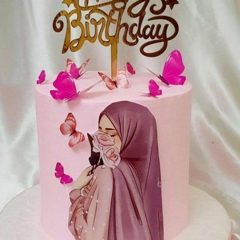 Hijab Cake Ideas, Ayesha Birthday Cake, Islamic Cake Ideas, Happy Birthday Iqra Name Cake, 22nd Birthday Cakes, Unicorn Cupcakes Toppers, Pie Decoration, Wedding Cake Options, Silhouette Cake Topper