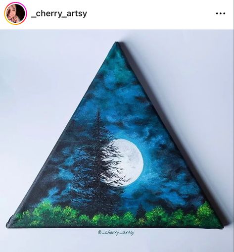 Moon And Clouds Painting, Hexagon Canvas, Moody Sky, Moon And Clouds, Triangle Canvas, Painting Moon, Clouds Painting, Painting Clouds, Soft Pastel Art