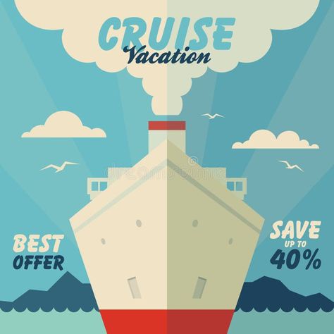 Cruise vacation and travel illustration stock illustration Cruise Illustration, Flat Graphic Design, Cruise Photography, Royal Carribean Cruise, Cruise Quotes, Couple Cruise, Carribean Cruise, Vacation Savings, Cruise Pictures