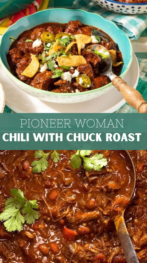 Pioneer Woman Chili With Chuck Roast Half Baked Harvest Chuck Roast, Chuck Roast Soup Recipes Crockpot, Chilli Recipe With Chuck Roast, Instant Pot Chuck Roast Chili, Chili Chuck Roast, Chuck Roast Meal Prep, Chuck Roast Chili Crockpot, Chuck Roast Chunks Recipes, Chuck Roast Recipes Tacos