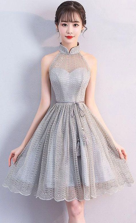 83e8ef518174e1eb6be4a0778d050c9ddesc42052142ri Gray Homecoming Dress, High Neck Short Dress, Grey Homecoming Dress, Gaun Tulle, Grey Evening Dresses, 파티 드레스, Short Prom Dress, Custom Size Dresses, Short Prom