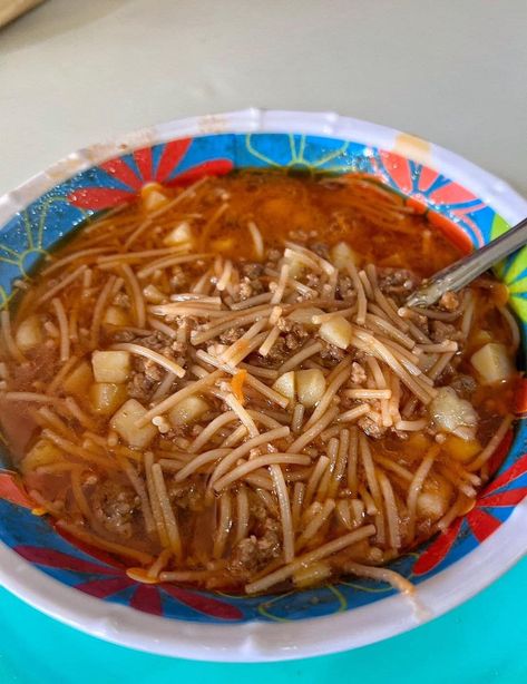 Fideo With Ground Beef Recipes, Fideo Recipe Mexican With Ground Beef And Potatoes, Fideo Recipe Mexican With Ground Beef, Fideo Loco Recipe, How To Make Fideo, Fideo Loco, Fideo Soup Recipe, Potatoes And Ground Beef, Fideo Recipe