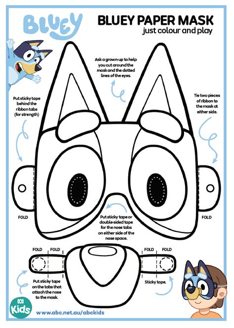 FREE Bluey Party Printables – Lovely Occasions Diy Bluey Costume, Bluey And Bingo Costume, Diy Party Mask, Bluey Crafts, Bluey Coloring Pages, Bluey Cartoon, Bluey Party, Bluey Bingo, Bluey Birthday