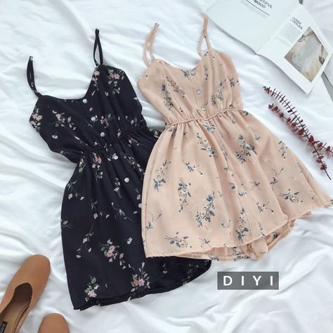 Buy DIYI Floral Print Spaghetti Strap Chiffon Playsuit | YesStyle Mini Frock, Chiffon Romper, Jumpsuit Online, Girls Fashion Clothes, Cute Casual Outfits, Outfits For Teens, Teen Fashion, Pretty Dresses, Pretty Outfits