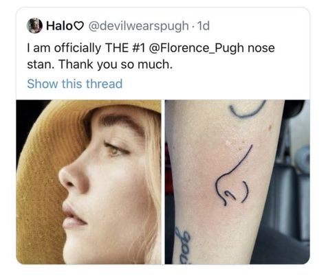 Florence Pugh Tattoo, Florence Pugh Nose, Nose Tattoo, Awesome Tattoos, Nose Job, Florence Pugh, Fish Tattoos, Thank You So Much, Jesus Fish Tattoo