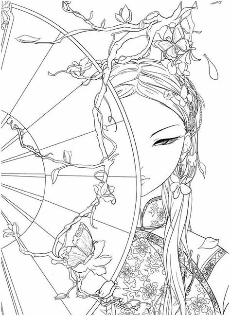 Geisha Coloring Pages, Adults Coloring Pages, Lineart To Color, Asian Coloring Pages, Coloring Pages Of Women, Chinese Coloring Pages, Coloring Pages Japanese, Tattoo Coloring Pages For Adults, Color Book Pages