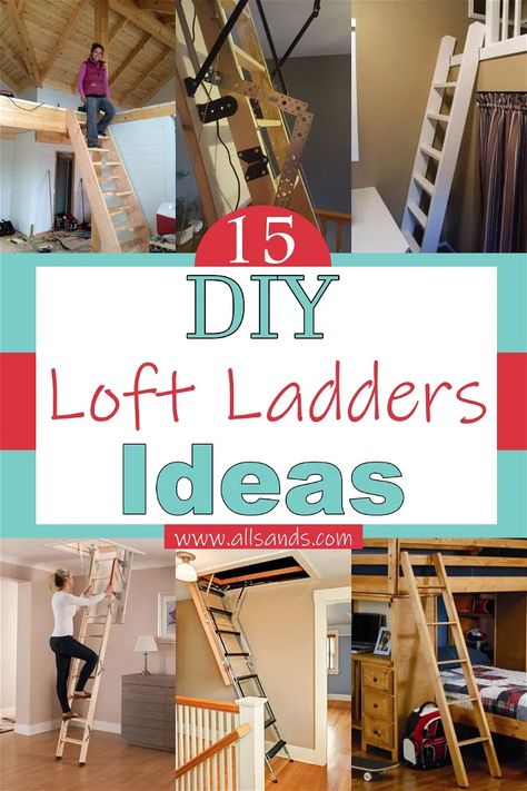 Ladder For Loft Bed, Loft Ladder Kit, Garage Storage Loft Ladder, Hinged Ladder For Loft, Attic Loft Stairs, Loft Step Ideas, Cabin Space Saving Ideas, Diy Ladder For Playhouse, Diy Ladder For Loft Bed