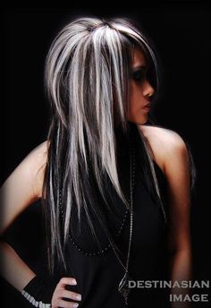 Hairstyles With Blonde Highlights, Black Hair With Blonde, White Hair Highlights, Black With Blonde Highlights, Gray Hair Solutions, Black Hair With Blonde Highlights, Hair With Blonde Highlights, Straight Black Hair, Guy Tang