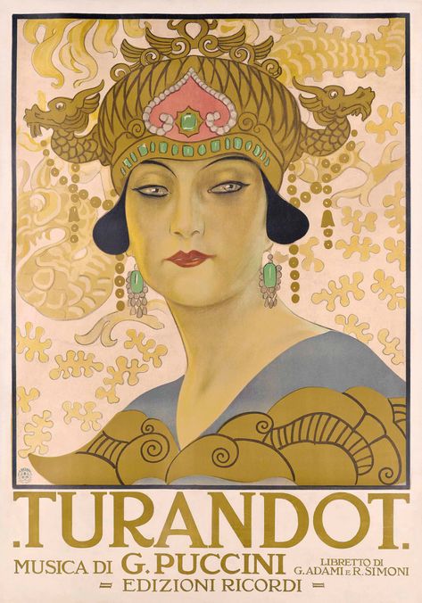 Leopoldo Metlicovitz (1868-1944)TURANDOTlithograph in colours, printed by G.Ricordi & C., Milano, condition B-/B; backed on linen54½ x 38 in. (138 x 97 cm.) Turandot Opera, Puccini Opera, Poster Art Deco, Art Deco Poster, Deco Poster, Theatre Poster, The Opera, Poster Retro, Wassily Kandinsky