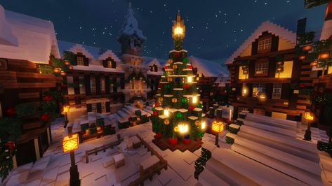 More of a Christmas Rectangle than a Square but hey ho... Minecraft Christmas Aesthetic, Aesthetic Minecraft Christmas Builds, Minecraft Santas Village, Minecraft Winter Aesthetic, Christmas Town Minecraft, Minecraft Snowy Village, Snow Village Minecraft, Minecraft Winter Village, Minecraft Christmas Building Ideas