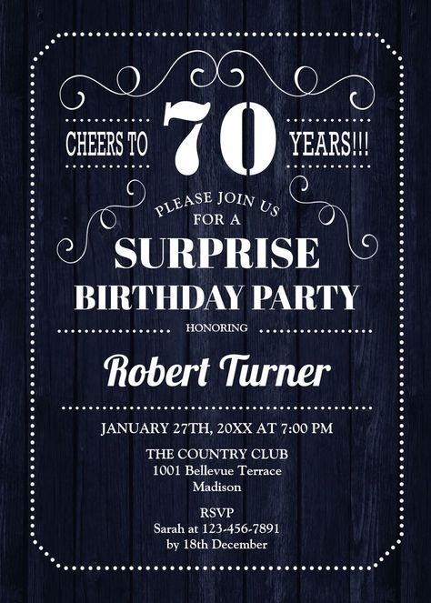 70th Birthday Invitations Men, Surprise 30th Birthday, Surprise 60th, Surprise 40th, Typography Script, 30th Birthday Party Invitations, 40th Birthday Party Invites, 70th Birthday Invitations, Pattern Invitation