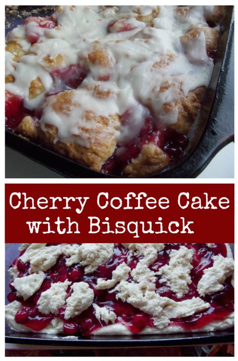 Cherry Coffee Cake Using Bisquick! Bisquick Sweets, Bisquick Desserts, Bisquick Coffee Cake Recipe, Impossible Pies, Cherry Coffee Cake, Jiffy Mix, Bisquick Recipes, Coffee Cakes, Coffee Cake Recipes