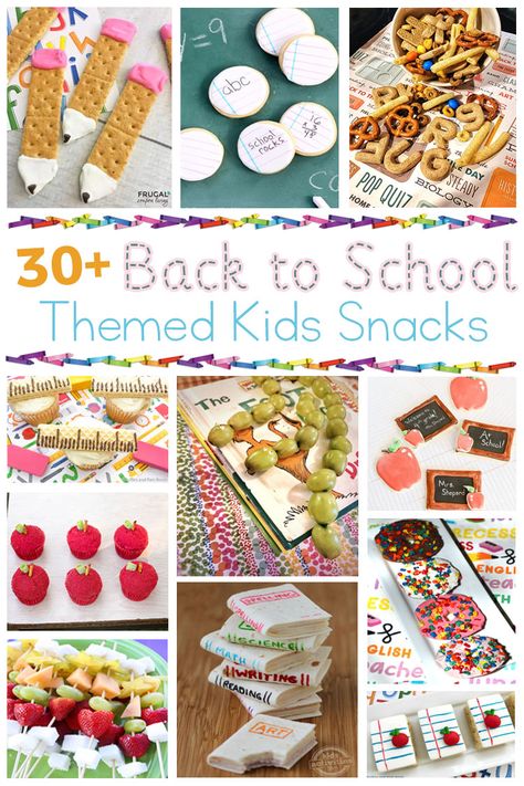 It's Back to School season and boy, are we ready! Snack time is one of my kids favorite parts (of course) both in the classroom and at home. So I put together this roundup of over 30 Back to School Themed Kids Snacks for everyone to enjoy all school year long! Back To School Cooking Activities, Snack Ideas For Classroom Preschool, Back To School Snacks For Kids, Fun Class Snack Ideas, School Class Snacks, School Themed Desserts, School Snacks For Kindergarten Classroom, Back To School Themed Food, Back To School Dessert Ideas