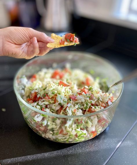 Pico De Galo Recipes With Cabbage, Pico De Galo With Cabbage, Pico De Galo Recipes With Cucumber, Cucumber Pico De Gallo, Cabbage Salsa Recipe Mexican, Cabbage Pico De Gallo, Cabbage Tortilla, Cabbage Salsa Recipe, Mexican Condiments