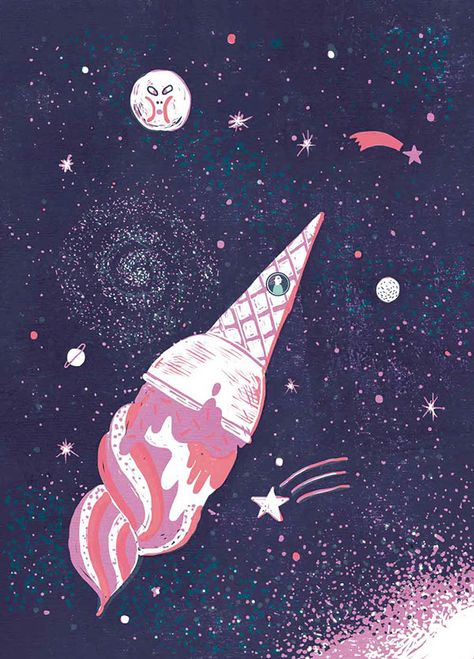 Ice cream space trip on Behance Ice Cream Wallpaper, Ice Cream Illustration, Ice Cream Poster, Ice Cream Art, Poster Decorations, Posca Art, Space Illustration, Art Video, Map Poster