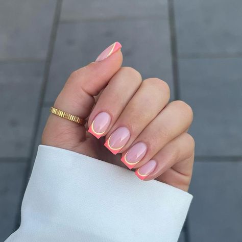 50+ Summer Nails Perfect For Your Next Mani! - The Pink Brunette Summer Acrylic Nails Square French Tip, Bright Summer Acrylic Nails French Tips, Colored French Nails, Summer Nail Designs, Summery Nails, Cute Gel Nails, Summer Acrylic Nails, Short Acrylic Nails Designs, Hot Nails