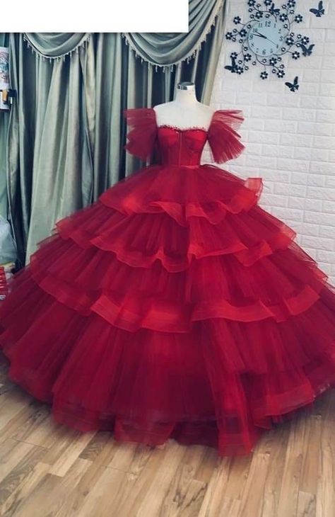 Red Princess Dress, Princess Dress Red, Red Ball Gowns, Debut Dresses, Poofy Dress, Character Styles, Red Ball Gown, Cute Red Dresses, Red Princess