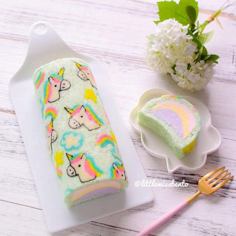 Instagram 上的 Little Miss Bento：「 🦄 In need of some unicorn magic this morning! Rainbow yogurt mousse roll cake 」 Rolled Cakes, Yogurt Mousse, Swiss Roll Cakes, Swiss Cake, Roll Cakes, This Magic Moment, Swiss Roll Cake, Kawaii Bento, Pastel Cupcakes