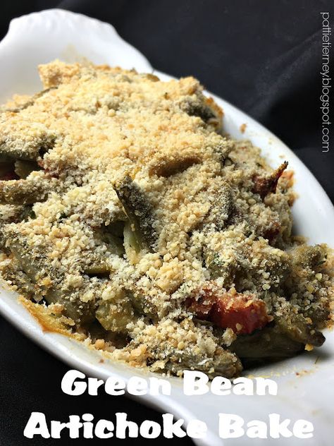 Green Bean Artichoke Bake Artichoke Bake, Artichoke Casserole, Italian Green Beans, Vegetable Side Dishes Healthy, Veggie Side Dish Recipes, Green Bean Salads, Vegetable Side, Green Bean Recipes, Green Bean Casserole