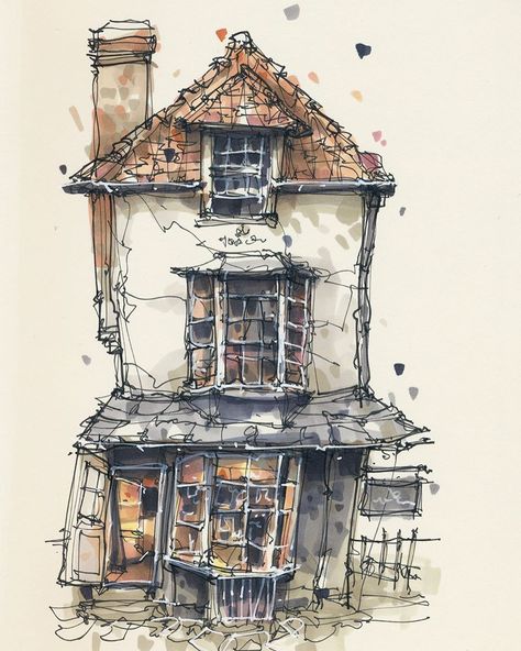 Albert Kiefer on Instagram: “Jersey Pearl, Windsor, Berkshire, UK. Inspired by photography from @postcardsbyhannah. Used with permission. The real house is much more…” Albert Kiefer, Watercolor Pencil Art, Watercolor House Painting, Watercolor House, Travel Art Journal, Watercolor Architecture, Architecture Drawing Art, Architecture Painting, Ink In Water