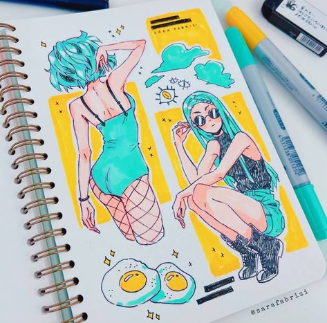 Kunstjournal Inspiration, Sketchbook Spread, Sketchbook Layout, Copic Marker Art, Sketchbook Pages, Arte Sketchbook, Sketchbook Journaling, Sketchbook Inspiration, Amazing Art Painting