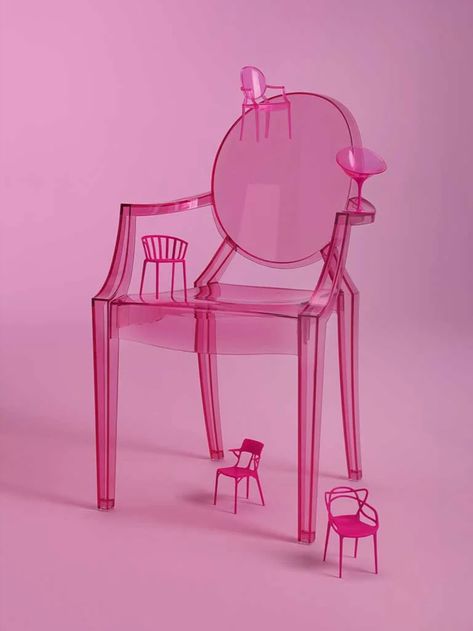 Barbie x Kartell Collection Features Iconic Pink Chairs to Jazz up Your Interiors Pink Chairs, Bauhaus Chair, Pink Ghost, Unique Chair, Pink Chair, Ghost Chair, Chair Design, Home Furniture, Design Ideas