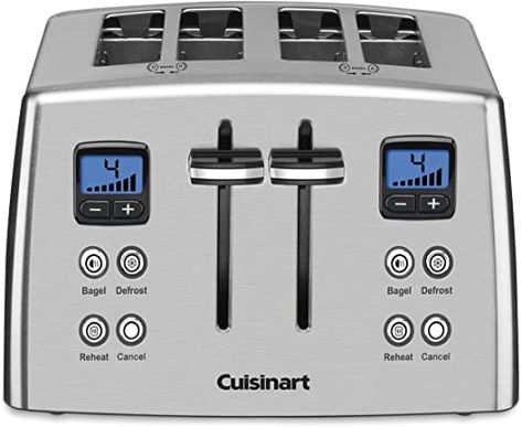 Cuisinart CPT-435C 4-Slice Countdown Metal Toaster - Stainless Steel Cuisinart Toaster, Electric Toaster, Stainless Steel Toaster, Bar Displays, Piece Of Bread, English Muffin, Steel Design, Bagels, Small Kitchen Appliances