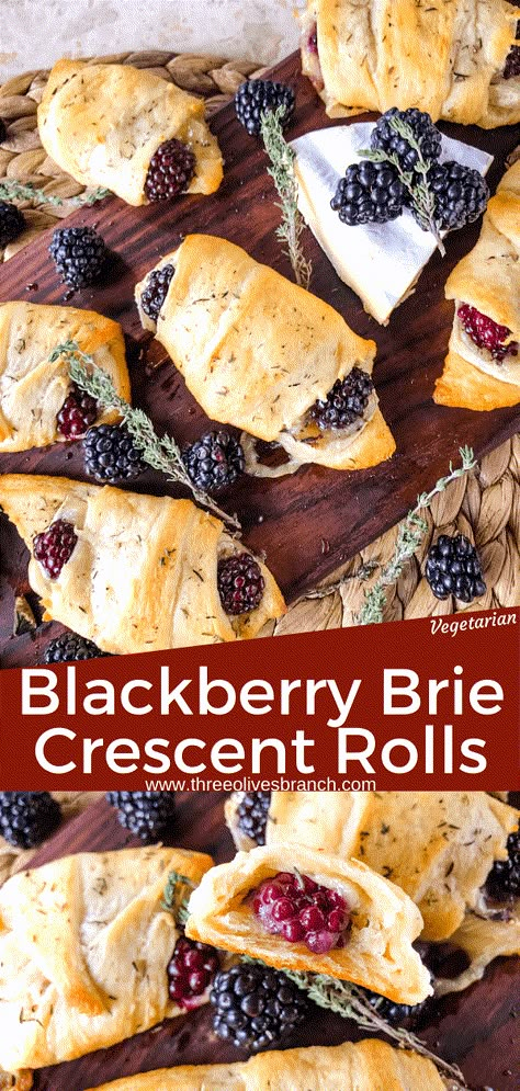 Blackberry Brie Crescent Rolls are a cheese crescent roll recipe filled with dried thyme, blackberries, and brie cheese. Add jam! Fast and easy sweet bread recipe. #crescentrolls #cheesycrescentrolls #blackberries Blackberries Recipes, Blackberry Brie, Easy Sweet Bread, Cheese Crescent Roll Recipes, Brown Sugar Recipe, Crescent Roll Recipe, Brie Cheese Recipes, Cranberry Bites, Sweet Bread Recipe