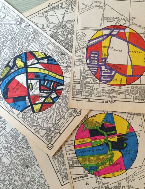 Arte Madi, Circle Doodles, Classe D'art, Art Carte, School Art Projects, Middle School Art, Circle Art, Art Lesson Plans, Old Map