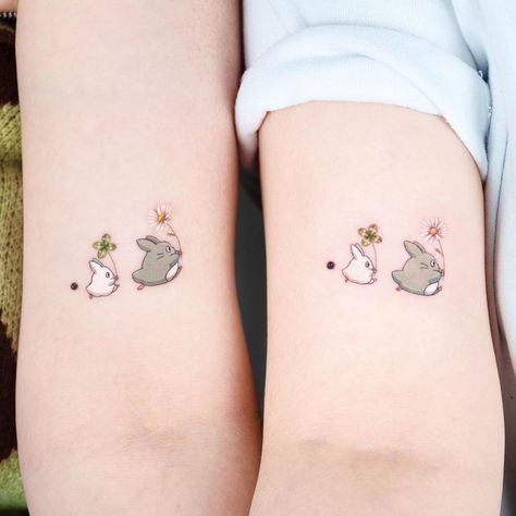 Totoro Matching Tattoo, Small Tattoo Mother Daughter, Best Friend Tattoos Anime, Matching Ghibli Tattoos, Naruto Couple Tattoos, Matching Studio Ghibli Tattoos, Studio Ghibli Matching Tattoo, Couple Tattoos Anime, Small Tattoos Mother Daughter